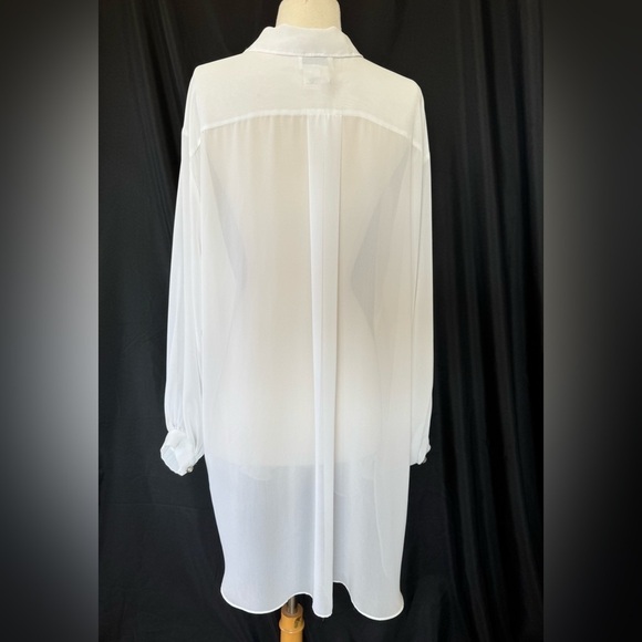 Vintage Natori Top Nightgown White Sheer Blouse floral embroidered - Picture 3 of 10
